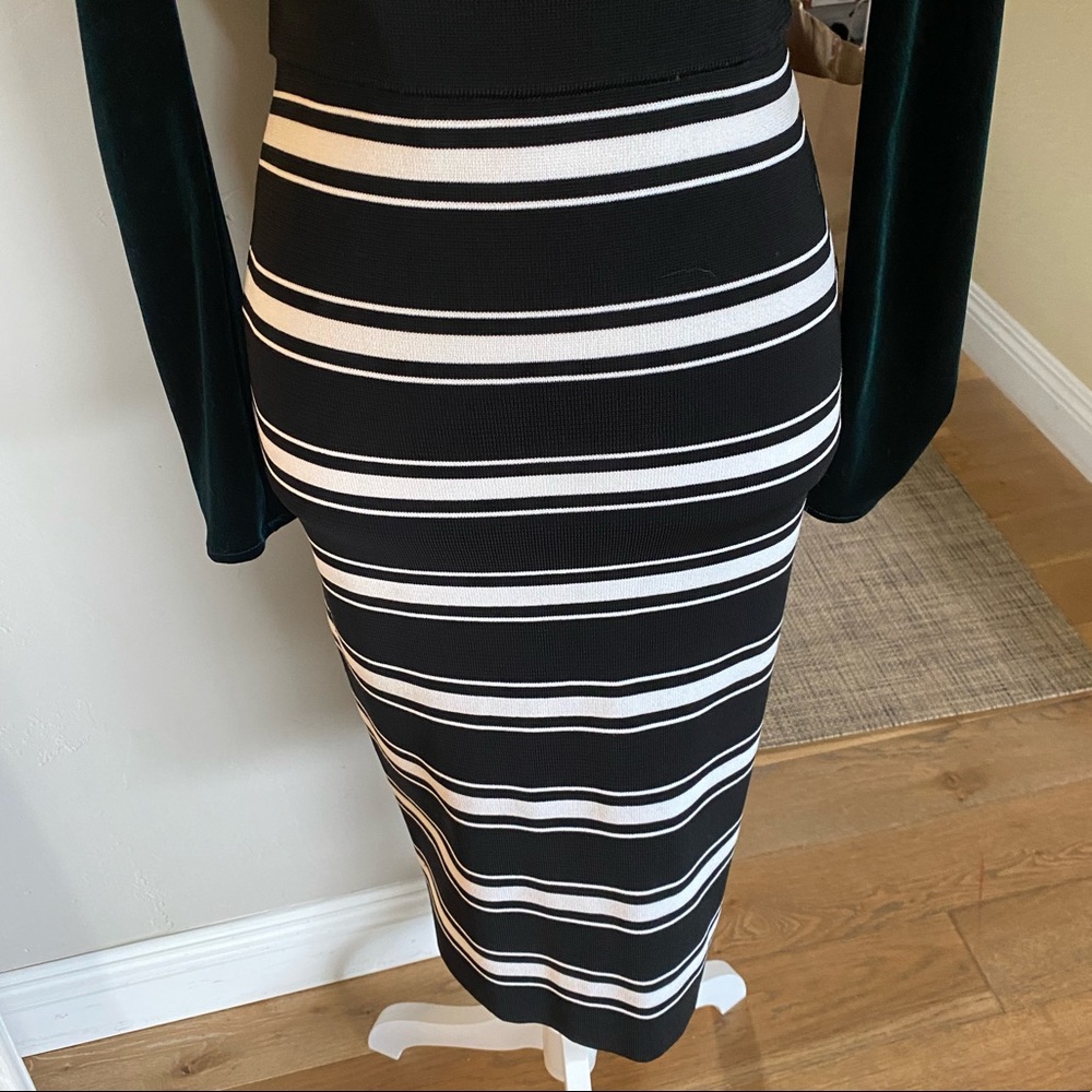 Givenchy fitted high waisted striped pencil skirt stretch material with red trim